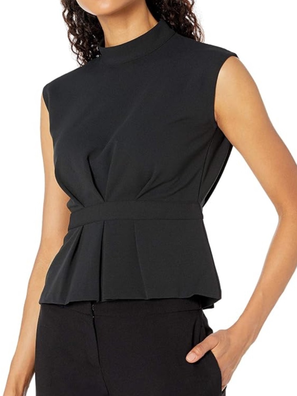 Club Monaco Black Sleeveless Mock-Neck Peplum Top